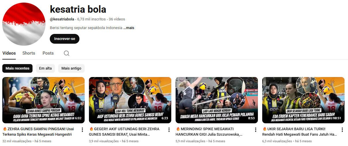 Canal no YouTube à venda – Esportes/Voleibol – 6 mil inscritos