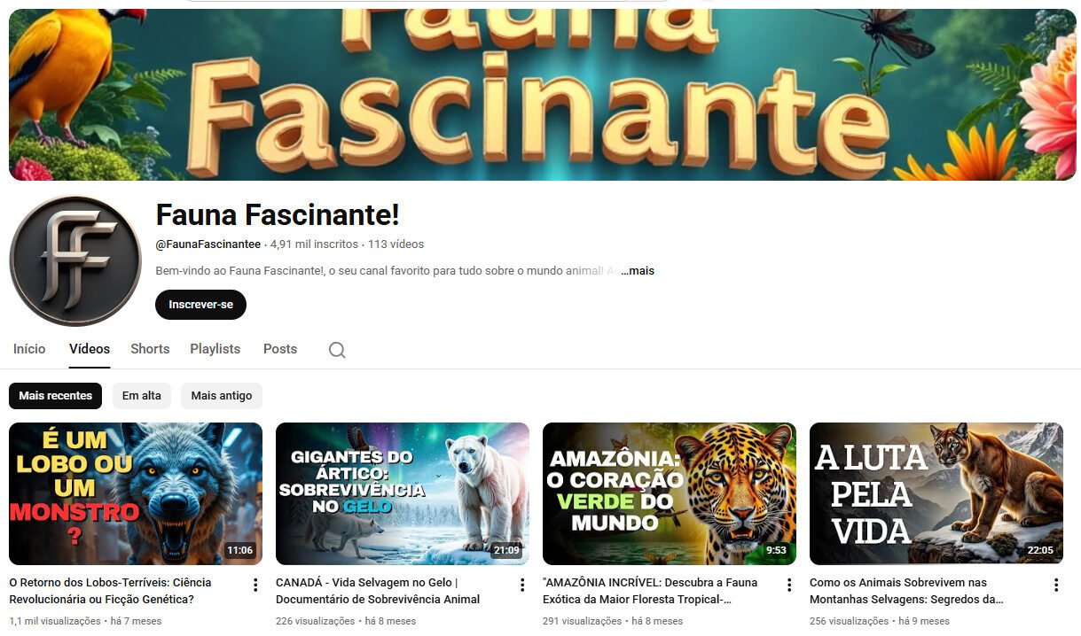 Canal no YouTube (NÃO MONETIZADO) – Fauna Fascinante! Natureza/Documentários 4 mil inscritos