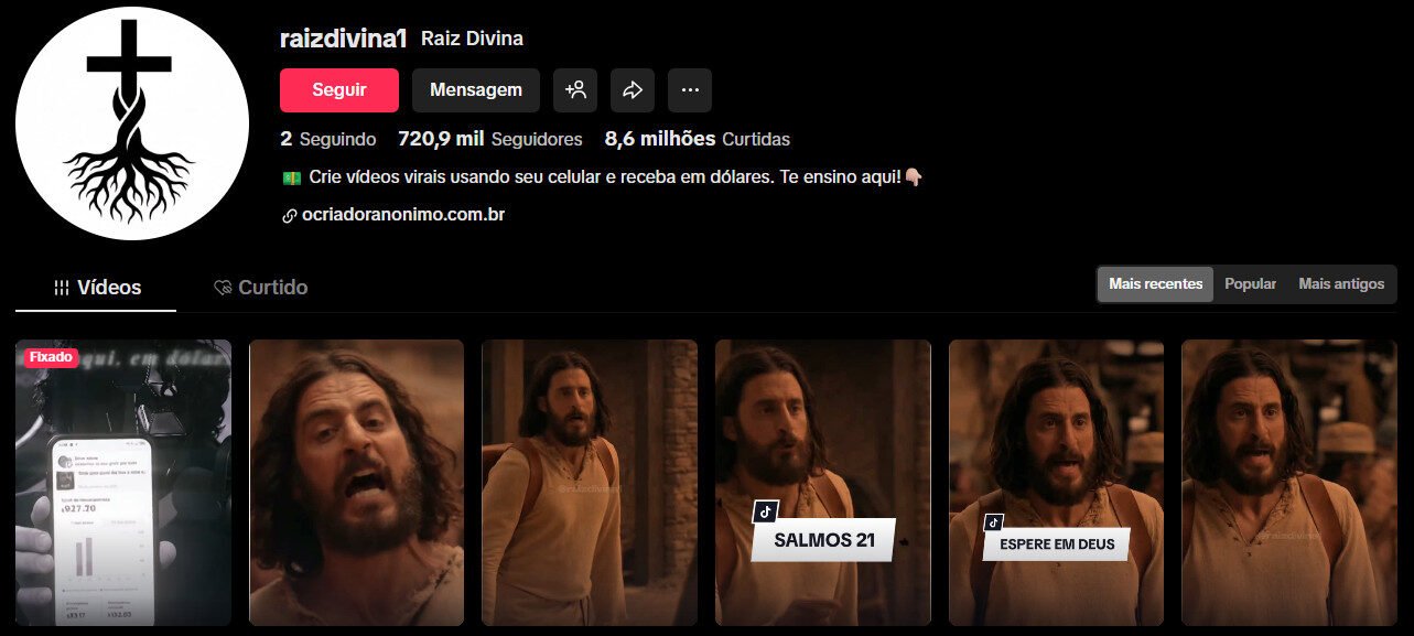 TikTok à venda – Fé, Religião e Conteúdo Inspiracional | 720 mil seguidores