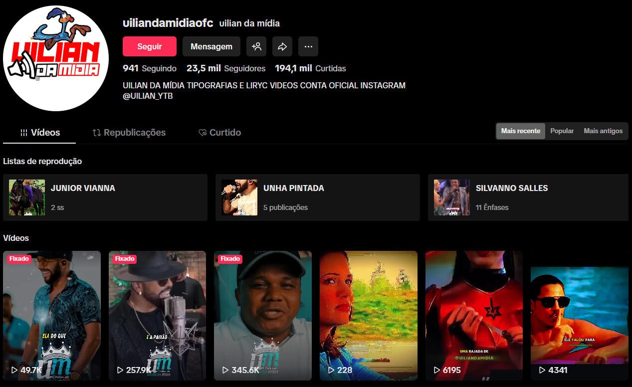 TikTok à venda – Música Regional Brasileira e Tipografias | 23 mil seguidores