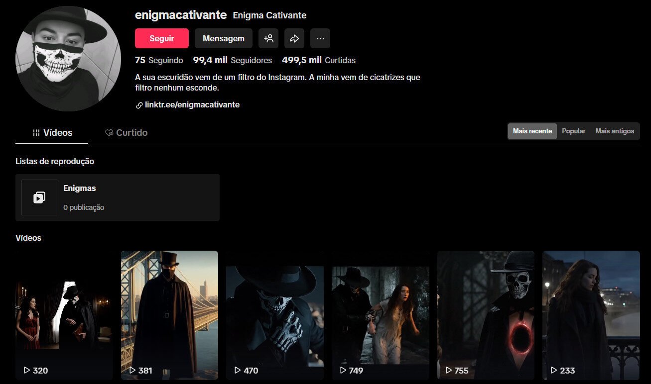 TikTok à venda – Estética Dark, Mistério e Enigmas | 99 mil seguidores