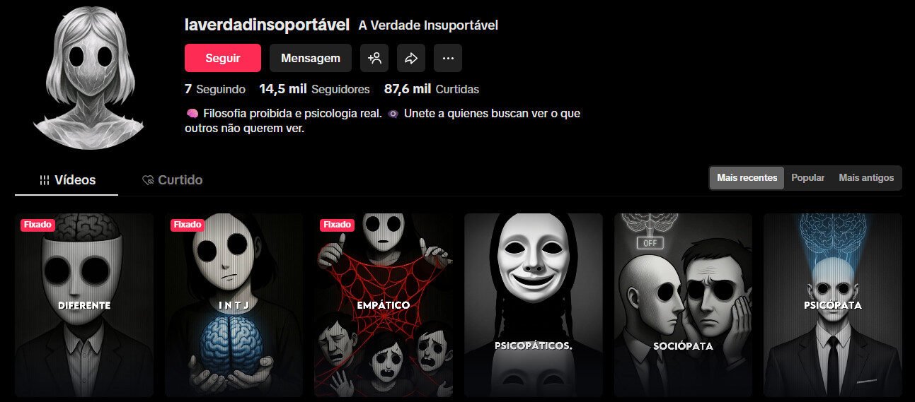 TikTok à venda – Psicologia, Filosofia e Misticismo (A Verdade Insupórtavel) | 14 mil seguidores