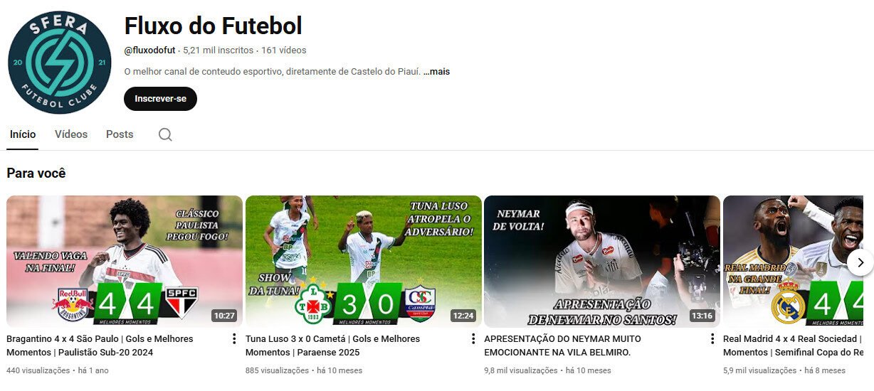 Canal no YouTube à Venda – Fluxo do Futebol – 5 Mil Inscritos