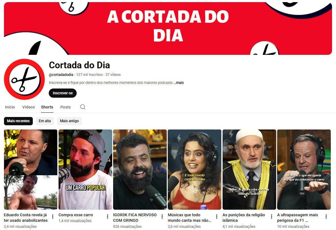 Canal no YouTube à Venda – Cortada do Dia (127 Mil Inscritos) – Não monetizado