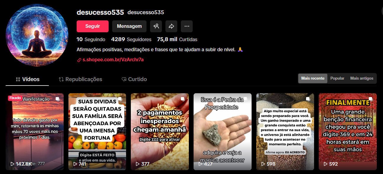 Perfil no TikTok à Venda – Lei da atração (4mil seguidores Seguidores)