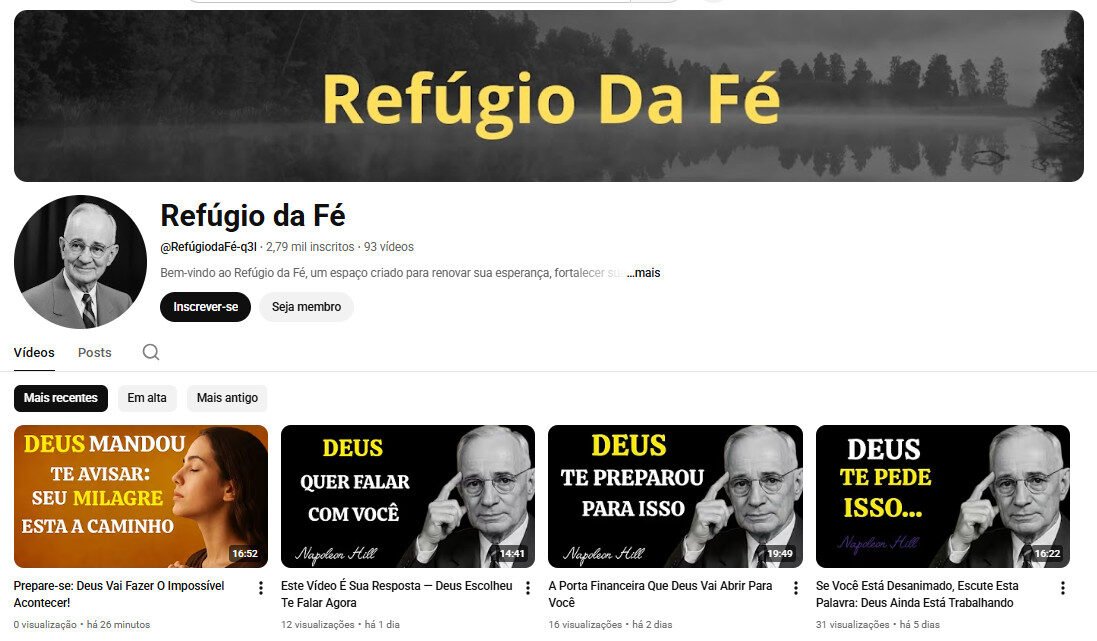 Canal no YouTube à Venda – Refúgio Da Fé (2 Mil Inscritos)