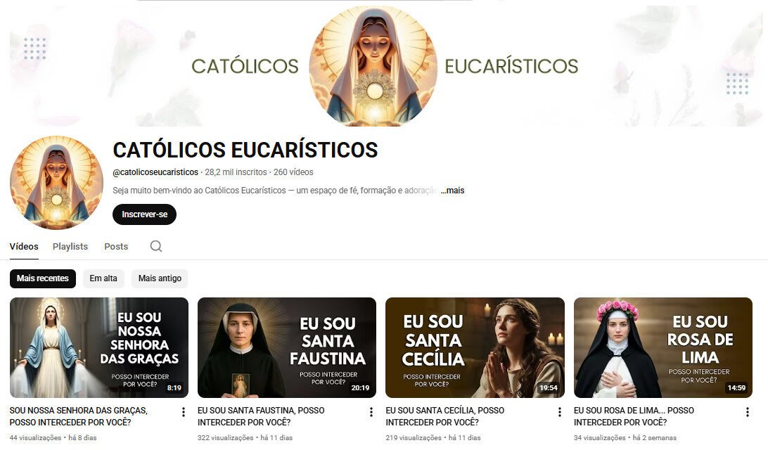 Canal no YouTube à Venda – CATÓLICOS EUCARÍSTICOS (28 Mil Inscritos)