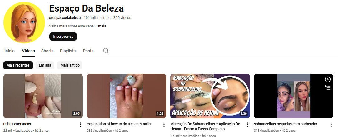 Canal no YouTube à Venda – Espaço Da Beleza (101 Mil Inscritos) (NÃO MONETIZADO)