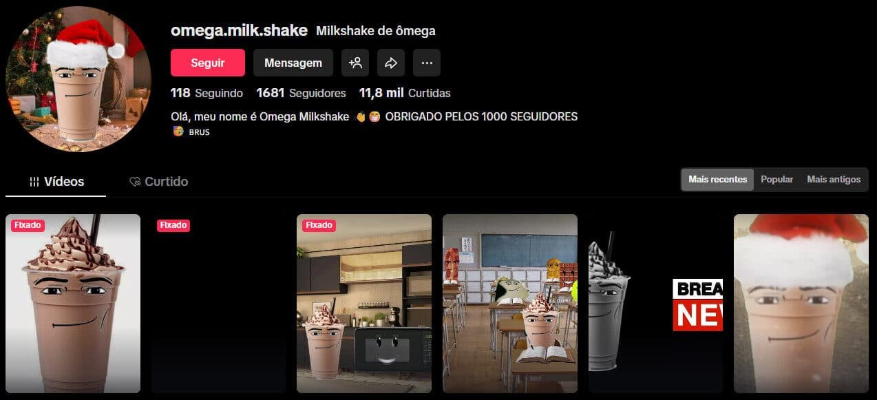TikTok à Venda – Milkshake de Ômega | 1 mil Seguidores