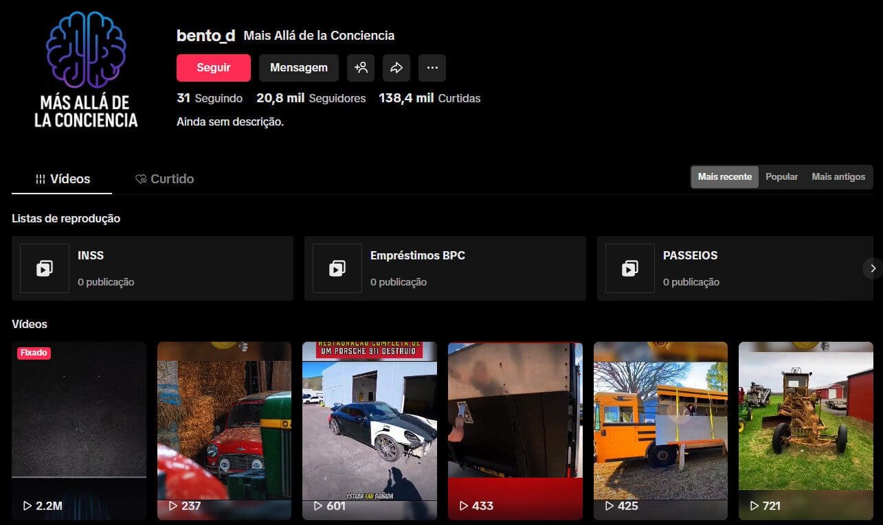 TikTok à Venda – (Mais Além da Consciência) | 20 Mil Seguidores