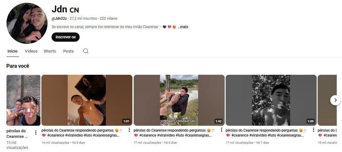 Canal no YouTube à Venda – Pérolas do Cearense e Homenagem | 27,2 Mil Inscritos