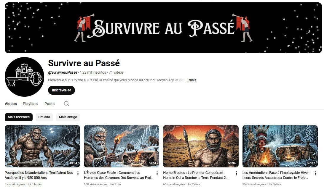 Canal no YouTube à Venda – Survivre au Passé | História e Pré-História (Francês) | 1 Mil Inscritos