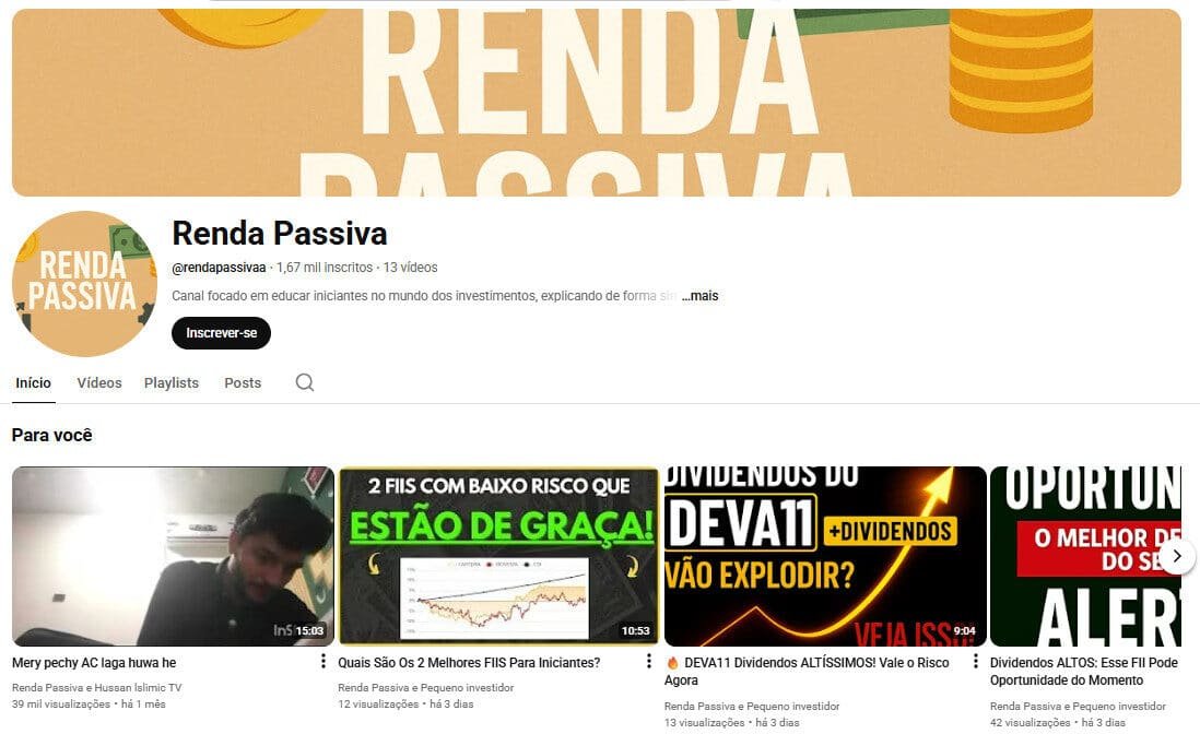 Canal no YouTube à Venda – Renda Passiva | Investimentos para Iniciantes | 1 Mil Inscritos