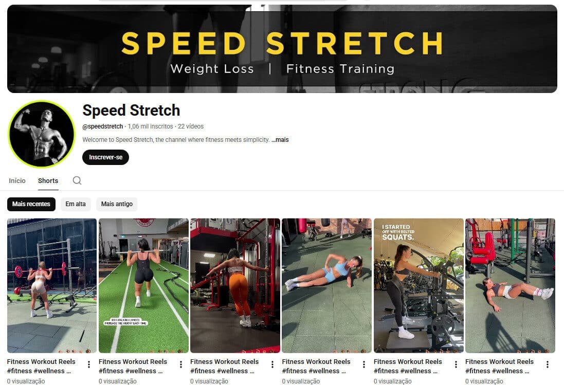 Canal no YouTube à Venda – Speed Stretch | Fitness e Treino (Não Monetizado) | 1 Mil Inscritos