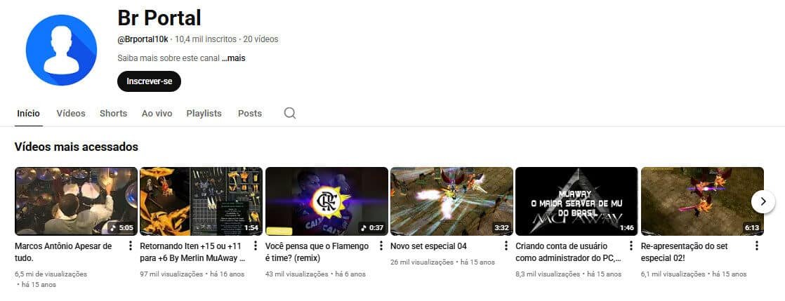 Canal no YouTube à Venda – Br Portal | Games e MMORPG (Não Monetizado) | 10 Mil Inscritos