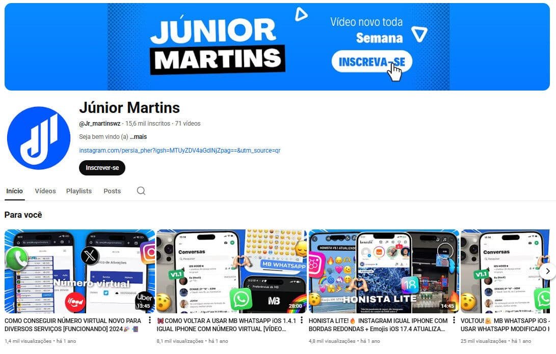 Canal no YouTube à Venda – Júnior Martins | Dicas e Truques Mobile (Não Monetizado) | 15 Mil Inscritos