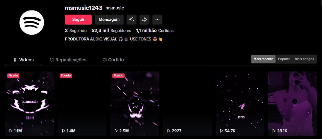 TikTok à Venda – Edições Musicais e Áudio Visual | 52 Mil Seguidores