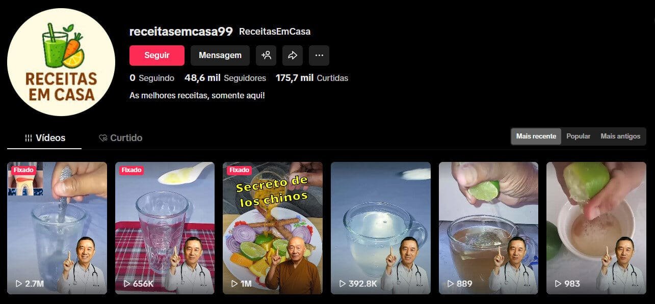 TikTok à Venda – Receitas em Casa e Dicas Naturais | 48 Mil Seguidores