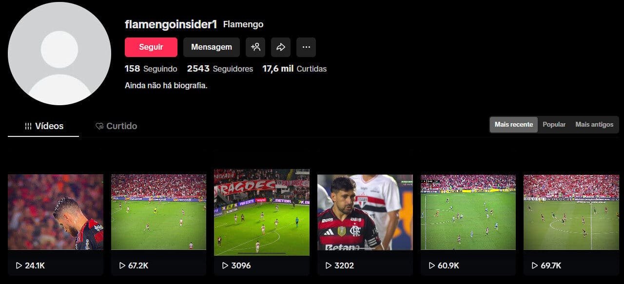 TikTok à Venda – flamengoinsider1 | Notícias e Conteúdo do Flamengo | 2 mil Seguidores