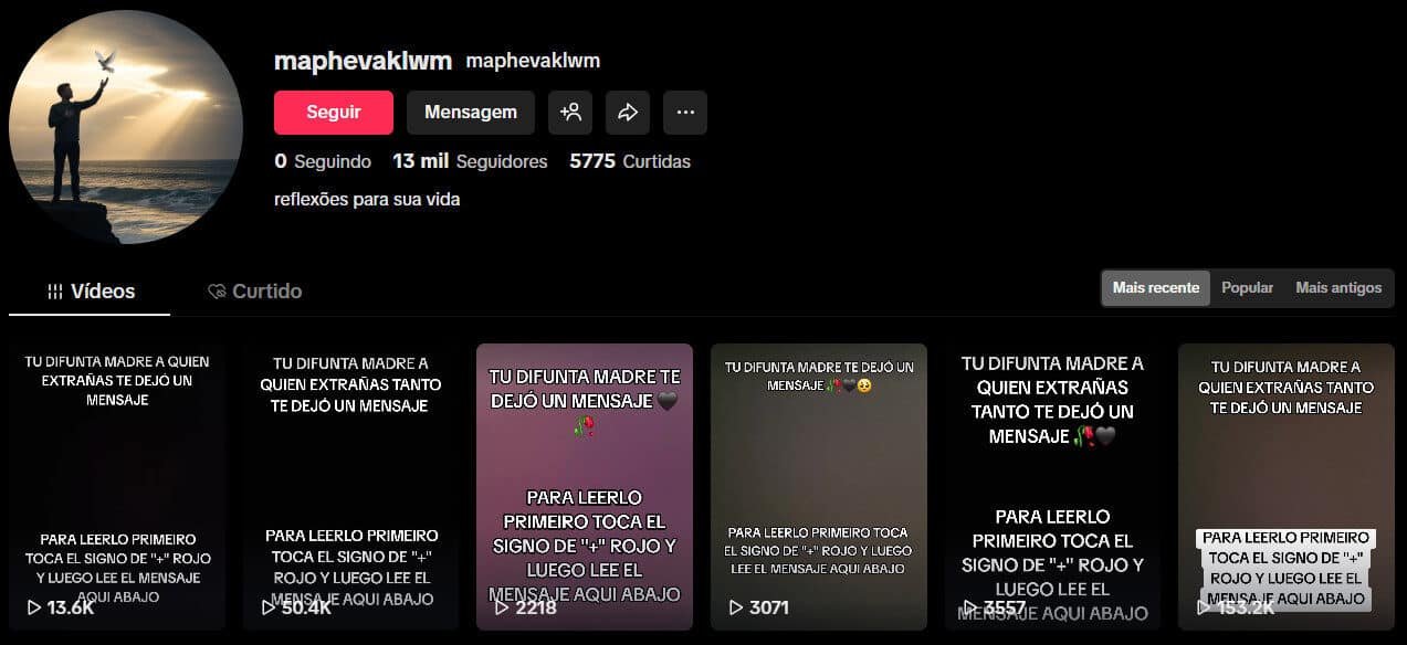TikTok à Venda – Reflexões sobre Luto (Espanhol) | 13 Mil Seguidores