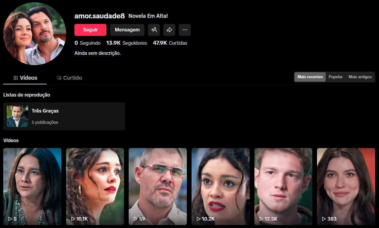 TikTok à Venda – amor.saudade8 | Novela e Drama (Noveleiros) | 13 Mil Seguidores