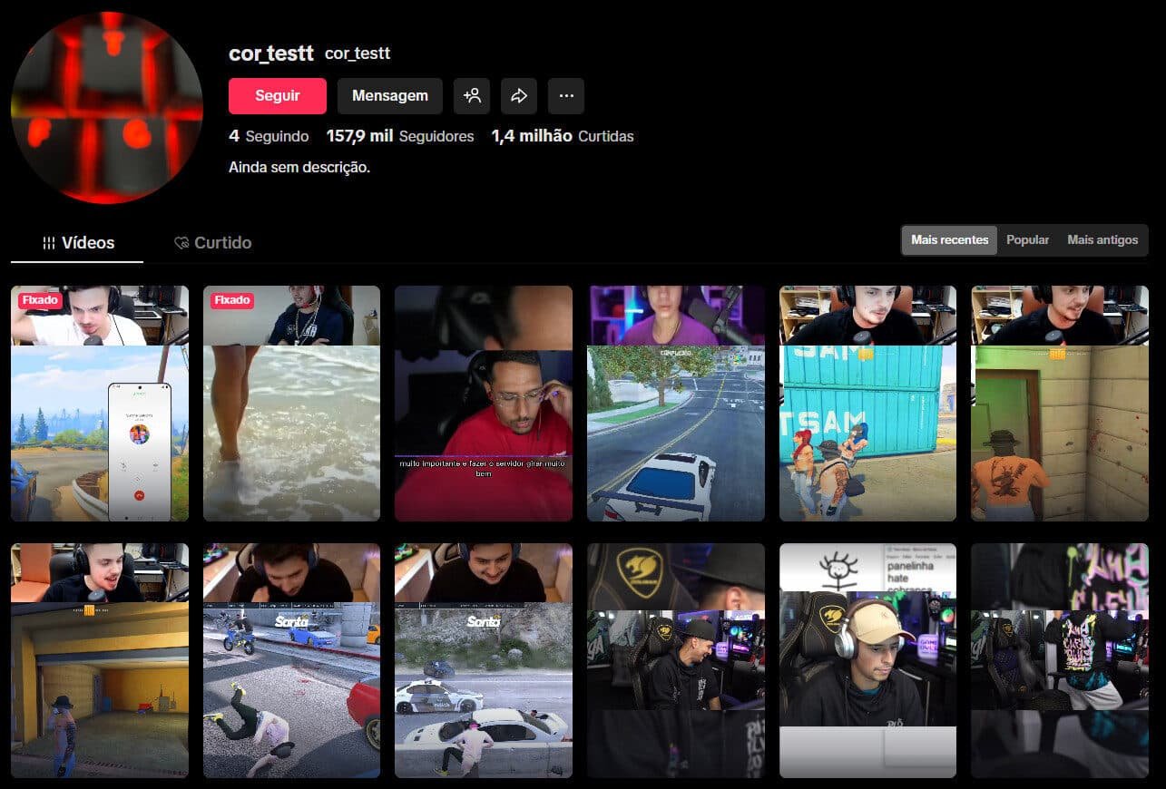 TikTok à Venda – Lives e Cortes de GTA RP / GTA V | 157 Mil Seguidores