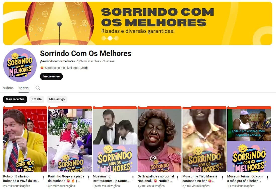 Canal no YouTube à Venda – Sorrindo Com Os Melhores | Humor Clássico (Não Monetizado) | 1 Mil Inscritos