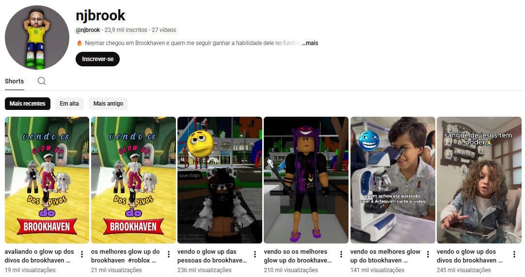 Canal no YouTube à Venda – Neymar no Brookhaven e Games (Não Monetizado) | 23 Mil Inscritos
