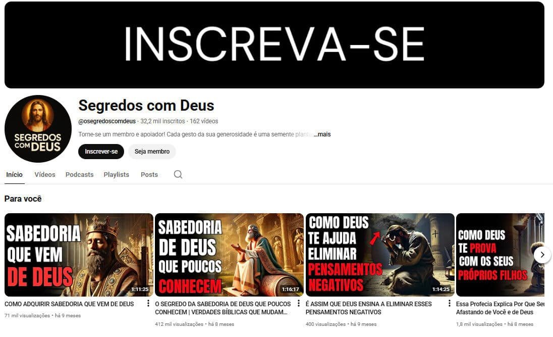 Canal no YouTube à Venda – Segredos com Deus | Conteúdo Gospel e Espiritual | 32 Mil Inscritos