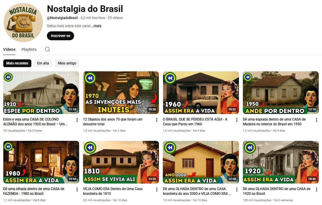 Canal no YouTube à venda – Nostalgia do Brasil | História e Cultura Brasileira | 6 Mil Inscritos