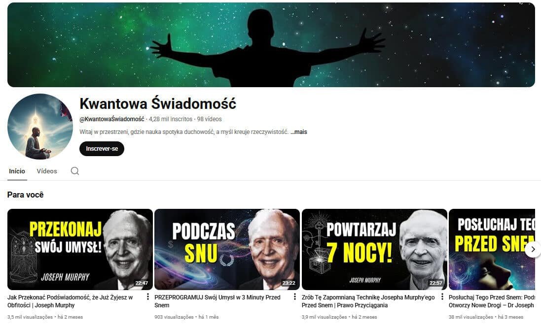 Canal no YouTube à venda – Espiritualidade e Subconsciente (Polonês) | 4 Mil Inscritos
