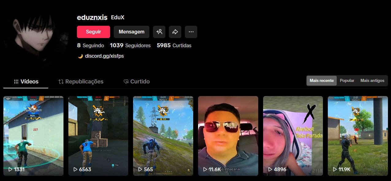 TikTok à venda – Gameplays e Conteúdo de Jogos | 1 mil seguidores