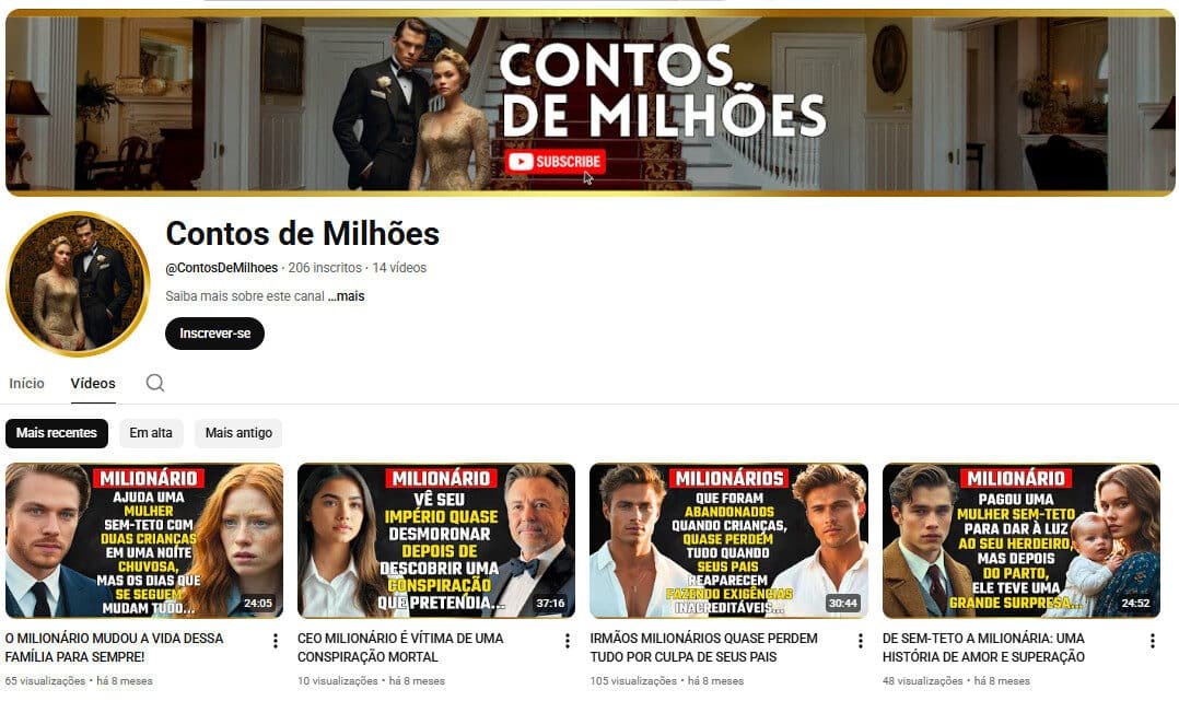 Canal no YouTube à venda – Contos de Milhões (Português) NÃO MONETIZADO
