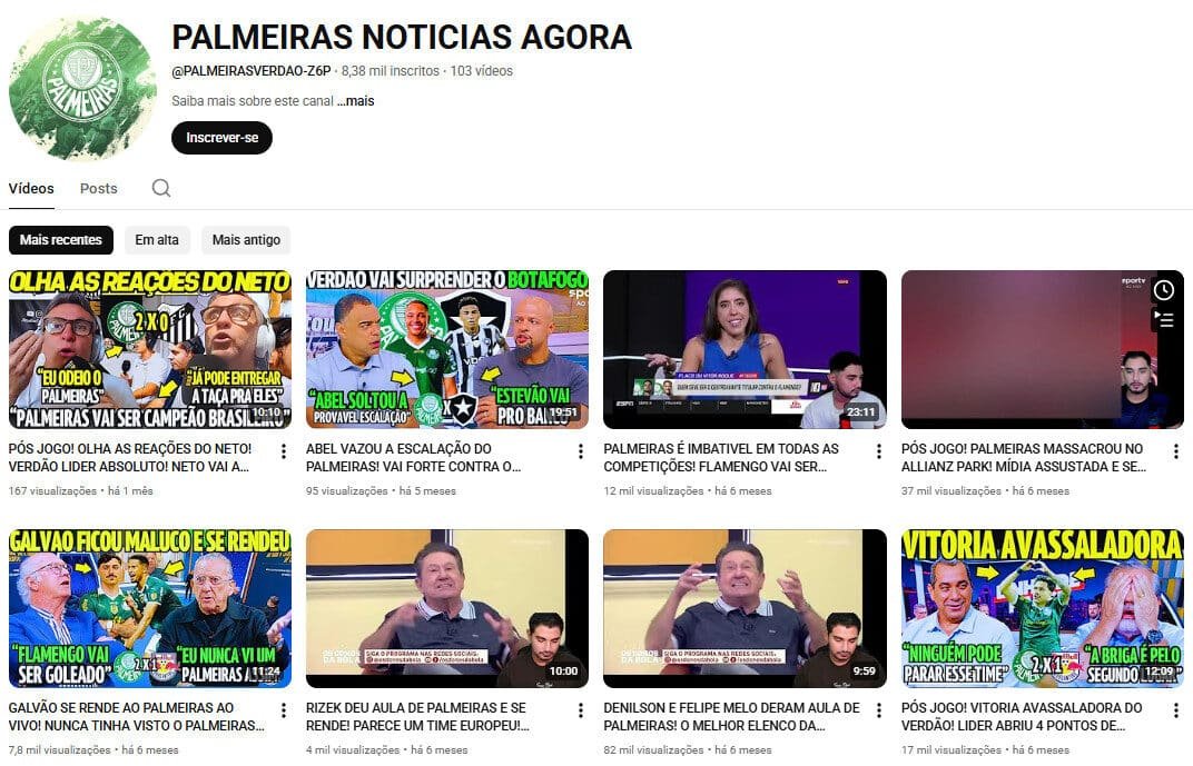 Canal no YouTube à venda – Palmeiras: Notícias e Debates (8 mil inscritos)