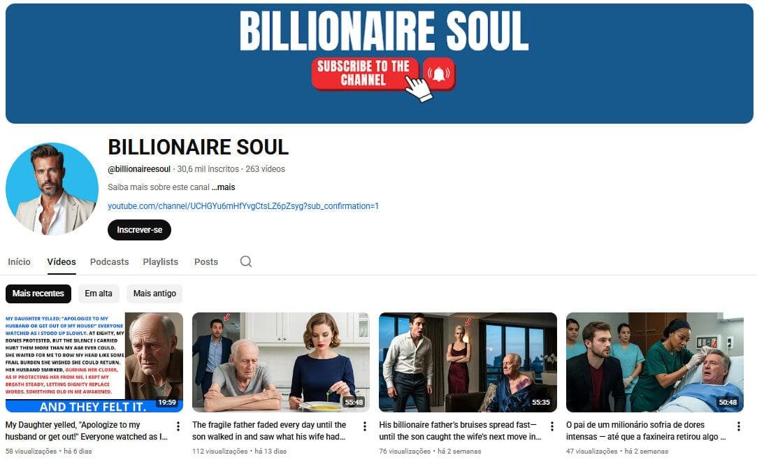 Canal no youtube à venda – drama e biografia de milionários (30 mil inscritos) não monetizado