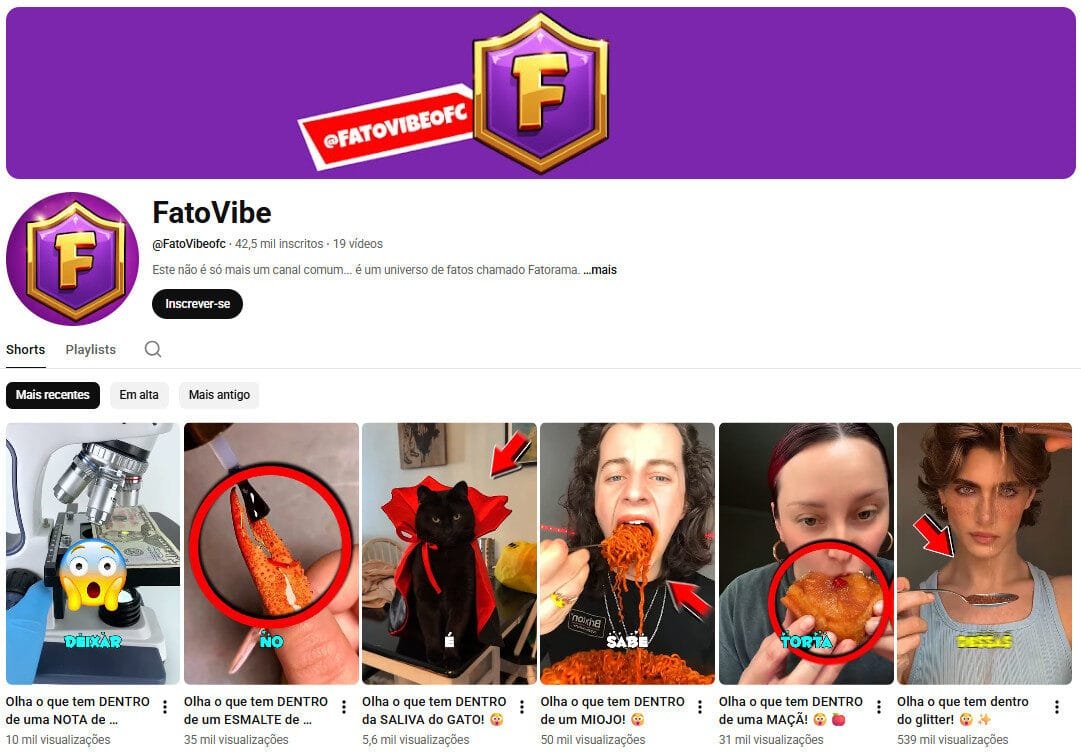 Canal no youtube à venda – shorts de curiosidades e mistérios (42 mil inscritos) não monetizado