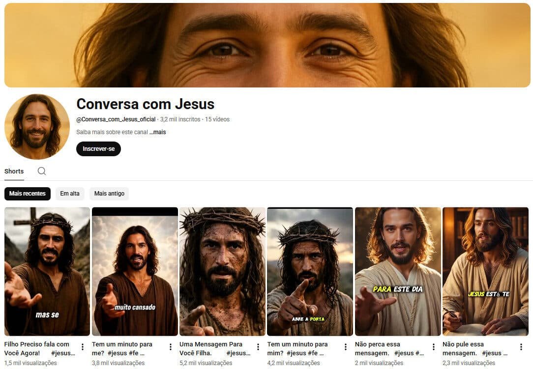 Canal no youtube à venda – shorts “conversa com jesus” (3 mil inscritos) Não monetizado