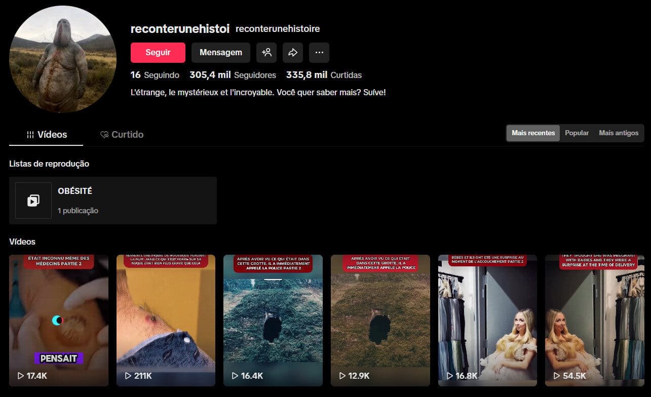 Conta no TikTok à venda – O Estranho e Inacreditável (305 mil seguidores)