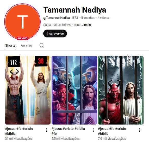 Canal no YouTube à venda – Imagens Geradas por IA de Jesus e Diabo – 5 mil inscritos