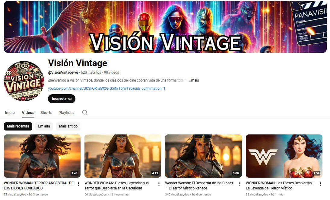 Canal no YouTube à venda – Clássicos do Cinema com IA (620 inscritos)