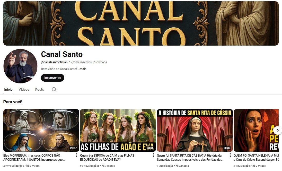 Canal no YouTube à venda – Santos Católicos e História Bíblica (17 mil inscritos) não monetizado