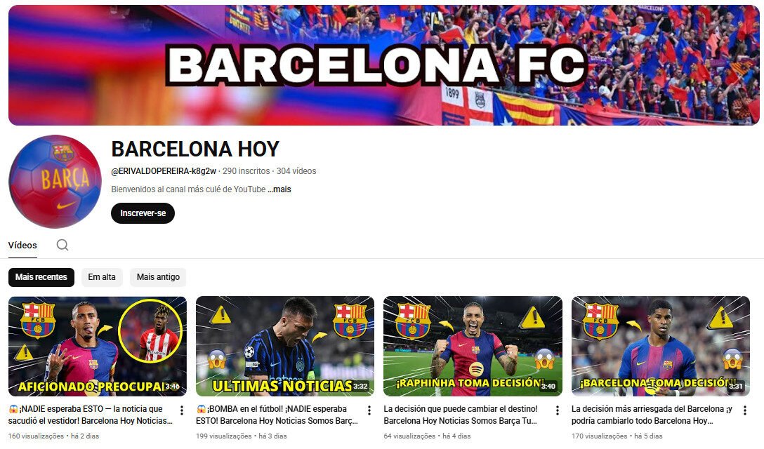 Canal no YouTube à venda – Notícias e Transferências do Barcelona FC – não monetizado