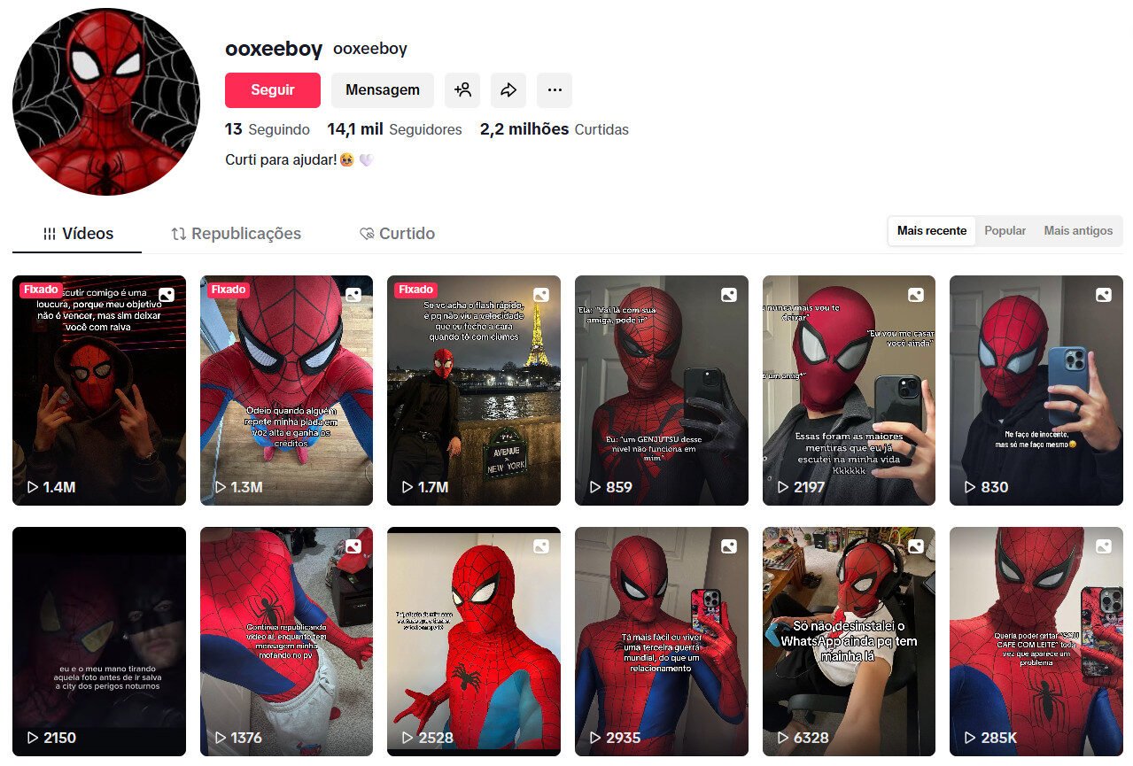Conta no TikTok à venda – Homem-Aranha – 14 mil de seguidores