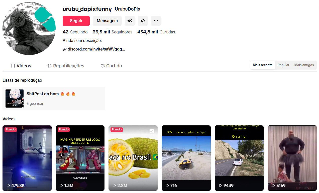 Conta no TikTok à venda – Shitpost, Memes e Comédia (33 mil seguidores)