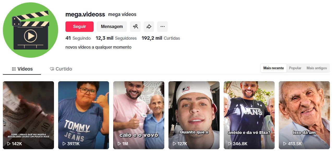 Conta no TikTok à venda – Conteúdo de Vovô e Comédia – 12 mil seguidores