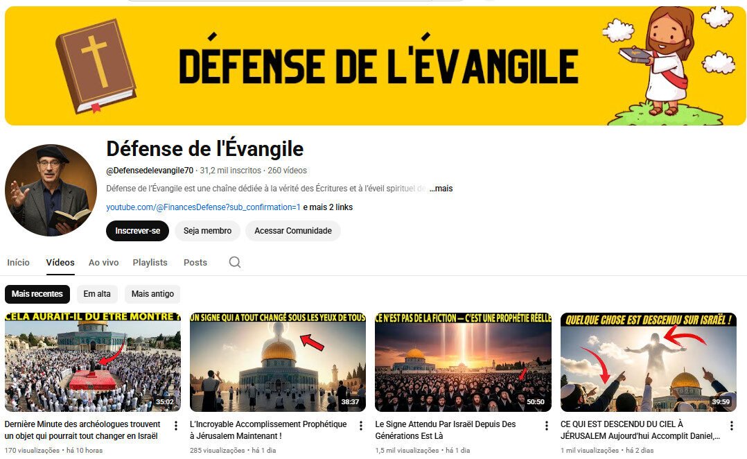 Canal no YouTube à venda – Defesa do Evangelho e Profecias Bíblicas (31 mil inscritos)