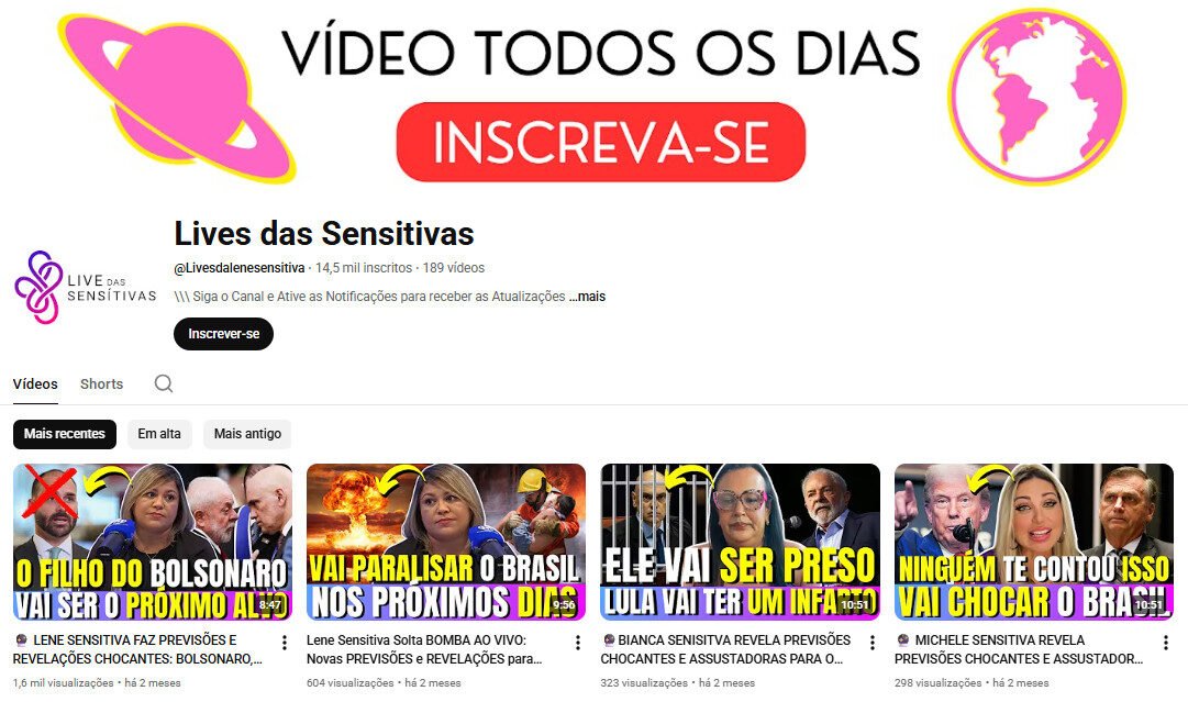 Canal no YouTube à venda – Sensitivas, Previsões e Notícias (14 mil inscritos) Não monetizado