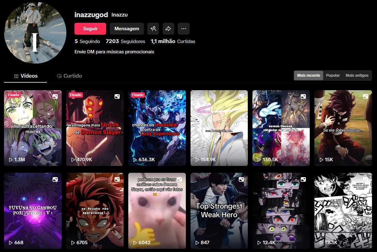 Conta no TikTok à venda – Anime, Edits e Demon Slayer (7 mil seguidores)