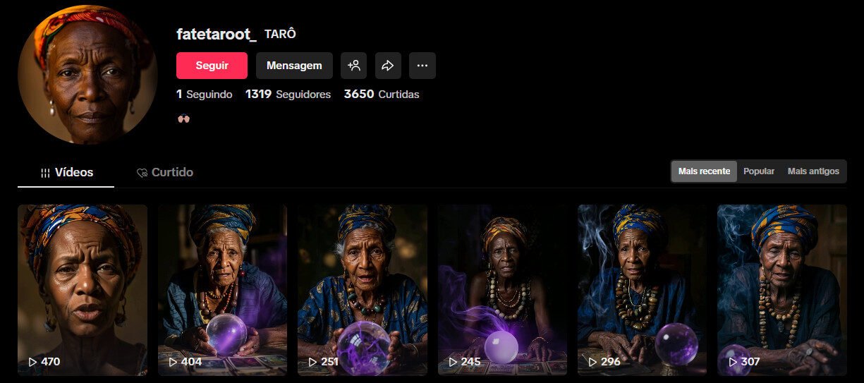 Conta no TikTok à venda – Tarô, Esoterismo e Imagens Místicas com IA (1 mil seguidores)