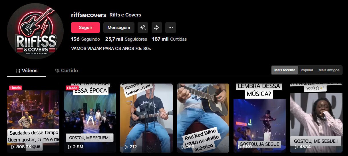 Conta no TikTok à venda – Música, Covers e Clássicos Anos 70/80 (25 mil seguidores)